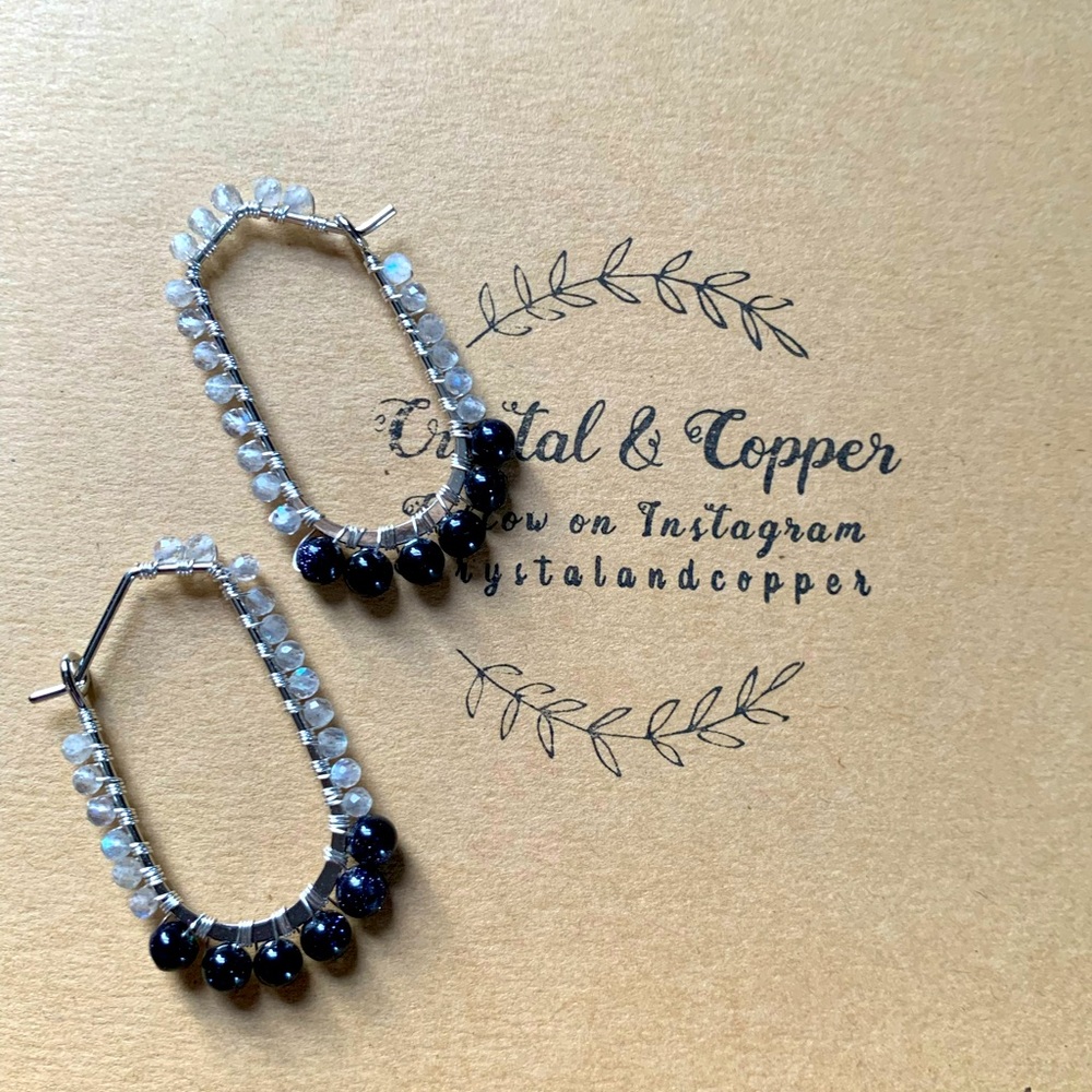 Labradorite & Blue Goldstone Earrings (Rhodium Plated)